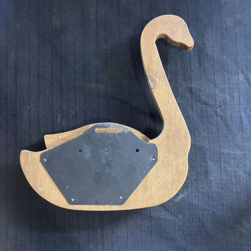 Vintage Folk Art Wooden Swan Wall Hanging Hand Painted Polka Dot Brown Blue 11in